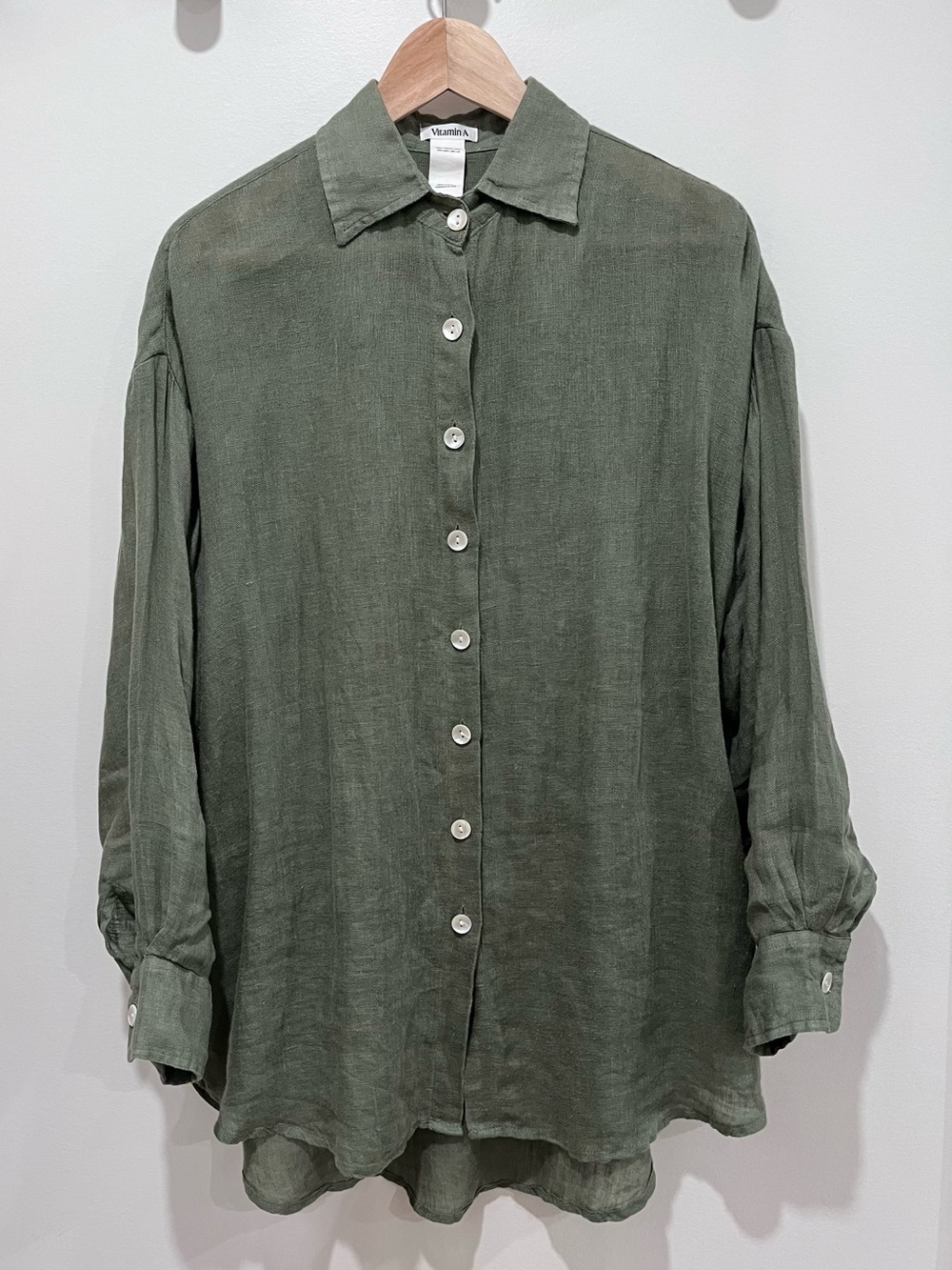 Vitamin A Olive Green Linen Button-Down Shirt